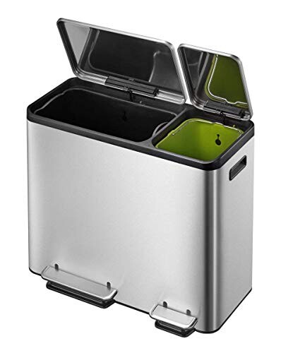 EKO VB 912845 Ecocasa Step Bin 30+15L Acier Inoxydable, INOX Mat, 32.1 x 60.5 x 49.2 cm