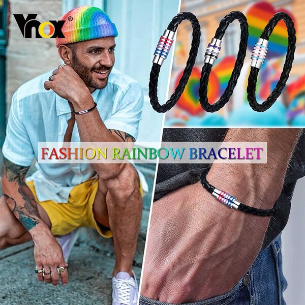 Vnox – Bracelet tressé en cuir tissé arc-en-ciel pour hommes et femmes, bijoux d'amitié, pour homosexuels et lesbiennes