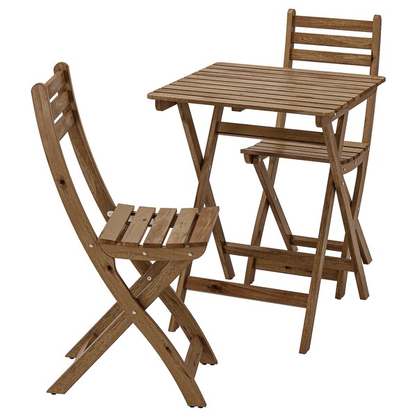 ASKHOLMEN Table+2 chaises, extérieur - teinté brun clair