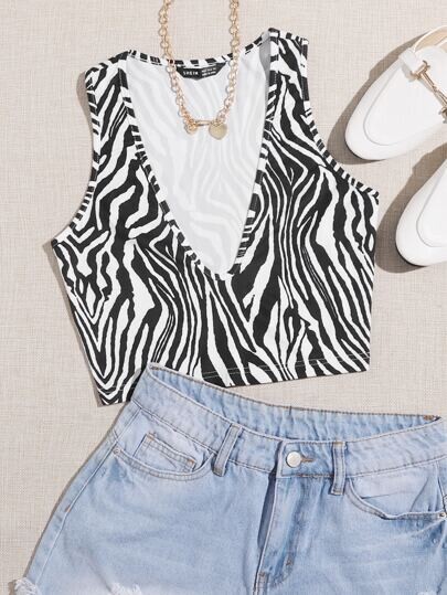 Top décolleté avec motif zébré