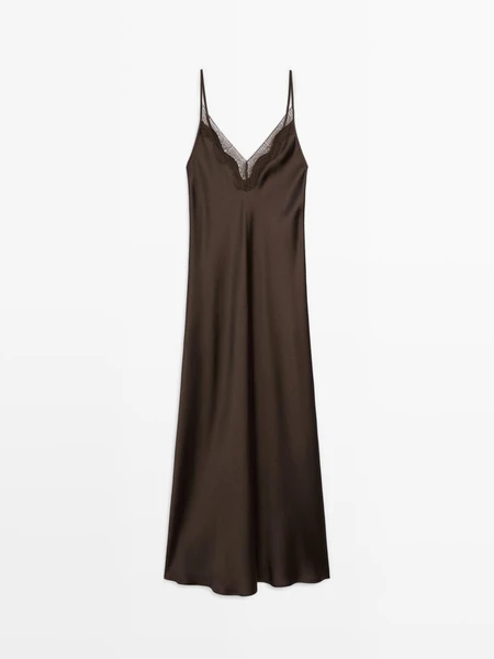 Robe longue nuisette · Chocolat · Casquettes Et Chapeaux | Massimo Dutti