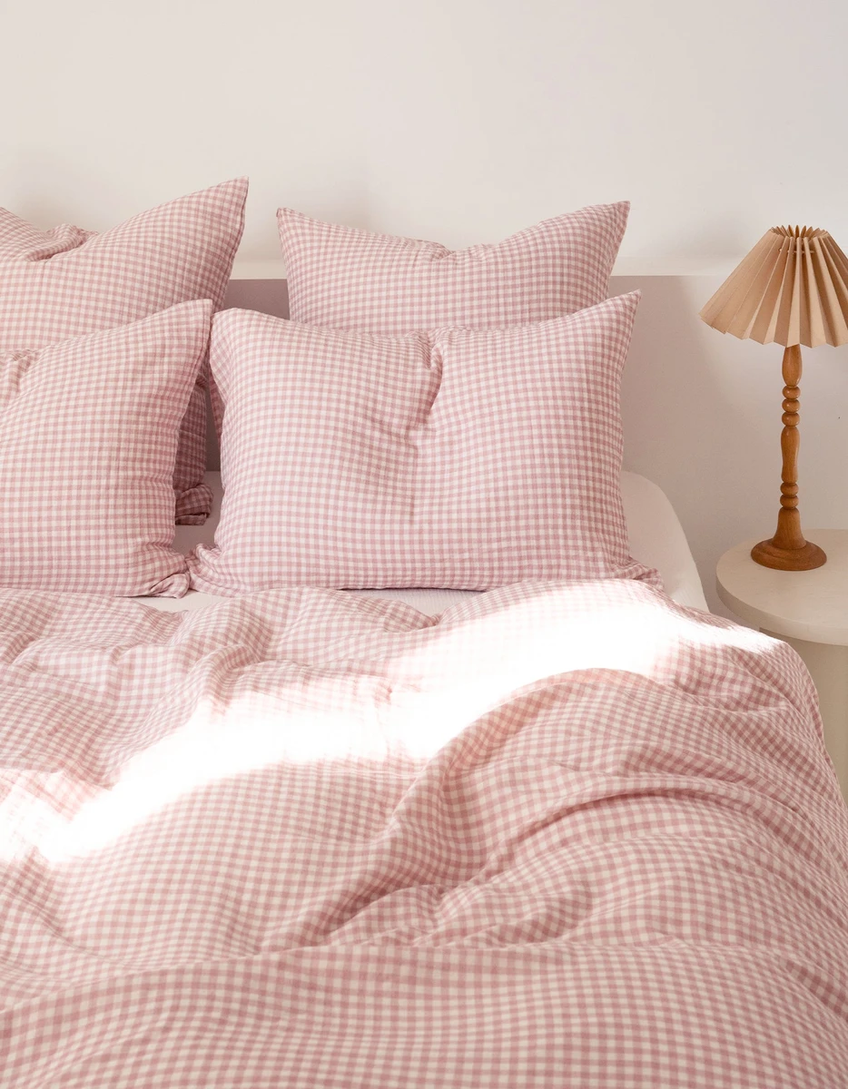 Parure Gaze de coton double épaisseur - Vichy Rose