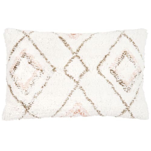 Coussin en coton motifs graphiques écru, rose et vert olive 40x60 | Maisons du Monde