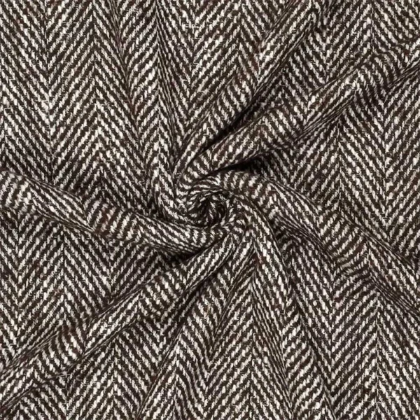 Tissu lainage à motif tissé chevron chocolat | Pour couture de manteau et veste en laine chaud