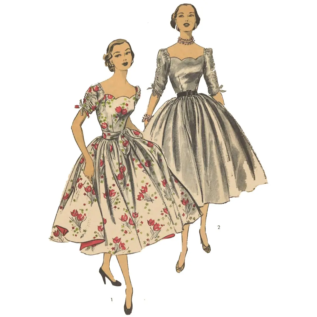 Patron de couture vintage des années 1950 : Robe de soirée et décolleté festonné - Multi-tailles