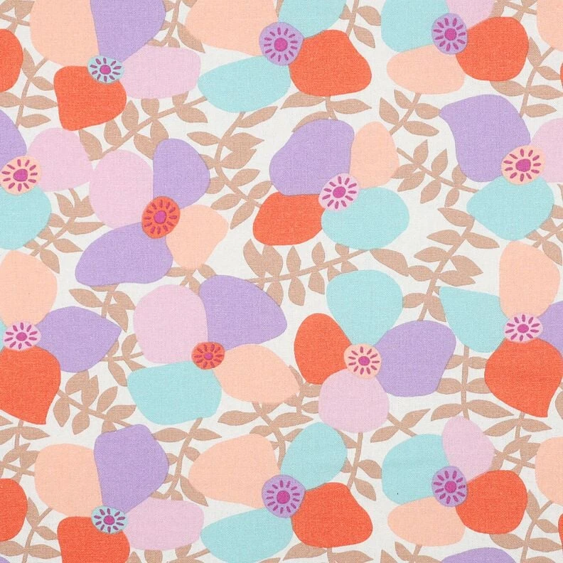 Mélange viscose lin Lema Poppies – écru/eucalyptus - Idéal pour Tuniques