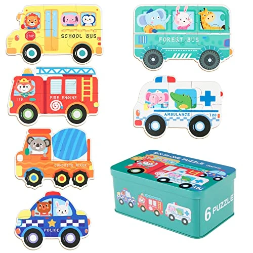 Jouet Puzzle en Bois pour Enfants, Victse Jouets Montessori pour 1 2 3 4 Ans, 6 en 1 Puzzles Animaux, Jouet Éducatif Parfait pour Garçons Filles de 2 Ans + (Trafic)