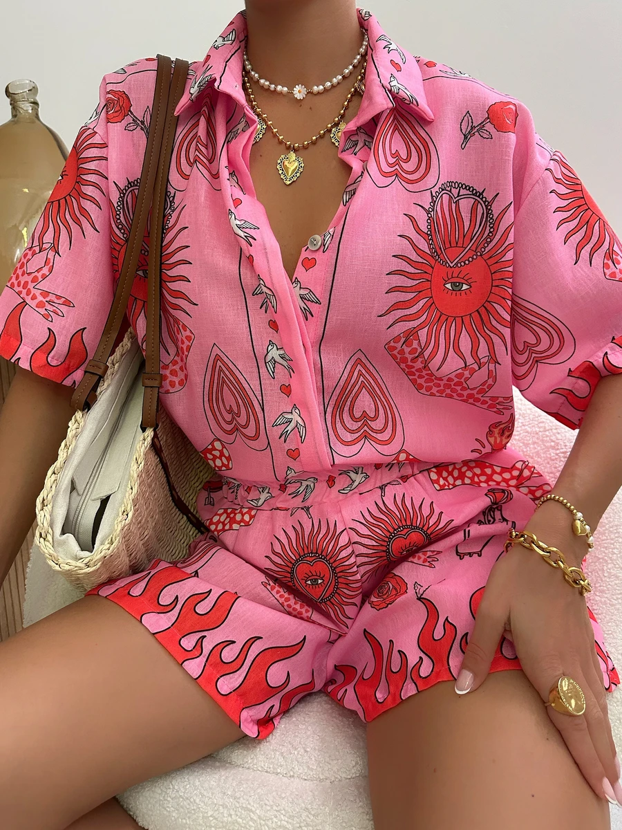 Chemise manches courtes à imprimé PAOLA - rose