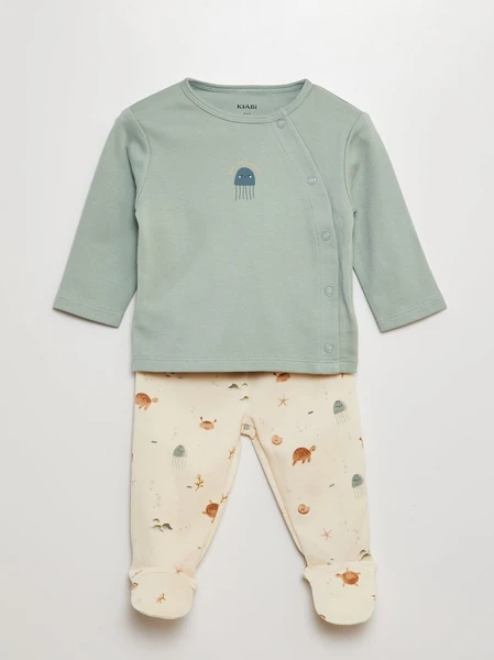 Ensemble pyjama t-shirt + pantalon avec pieds - 2 pièces