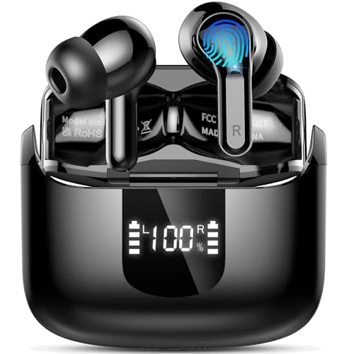 Écouteurs Bluetooth 5.4 Sans Fil, Ecouteurs Audio Stéréo Hi-Fi, Ecouteurs sans Fil Micro CVC8.0 Anti-Bruit, 48H Oreillette Bluetooth Sport Étanche IP7, LED Écran, Contrôle Tactile, Pour iOS/Android