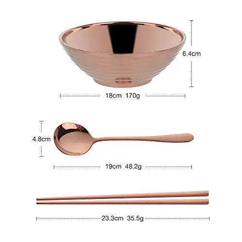 Meisha Ramen Lot de 2 bols à nouilles (8 pièces) en acier inoxydable de style japonais avec baguettes et supports de baguettes pour nouilles Udon Soba Pho Asiatique Or rose