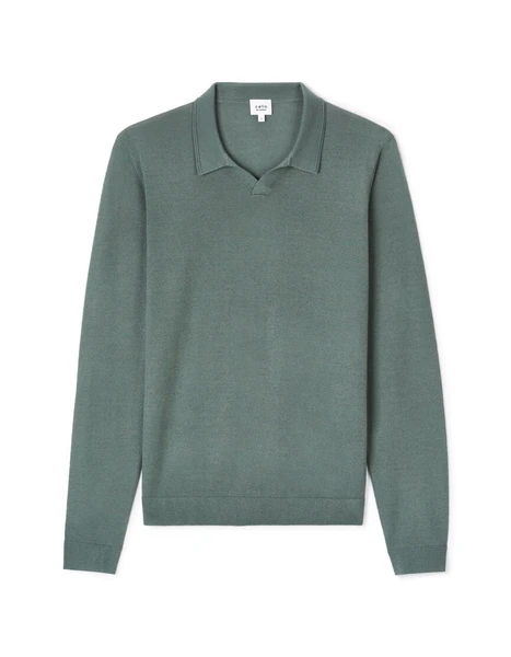 Polo slim laine mélangée manches longues - vert