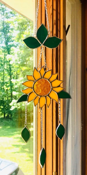 SUNFLOWER Wind Chimes Sun Catcher in Stained Glass