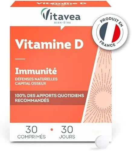 Vitavea - Vitamine D - Complément Alimentaire Défense, Immunité - Défenses Naturelles Renforcées, Maintien du Capital Osseux - 30 comprimés - Cure de 1 mois - Fabriqué en France