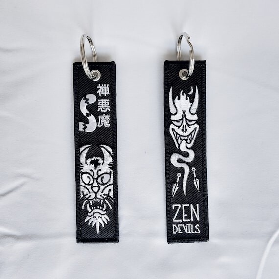 Zen Devils - The Tiger / Demon Embroidered Keychain Kunai Kanji Darkwear Techwear Tactical Goth Cyberpunk