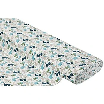 Tissu jersey en coton « dinosaures », vert/taupe