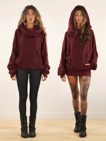 Pull long retroussable à capuche "Helixx", Bordeaux