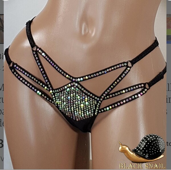 🎀💖Micro lingerie Exotic dancewear 💋plus size panties Rhinestone lingerie Crystal Bikini bottom Black Stripper outfits wear lingerie harness
