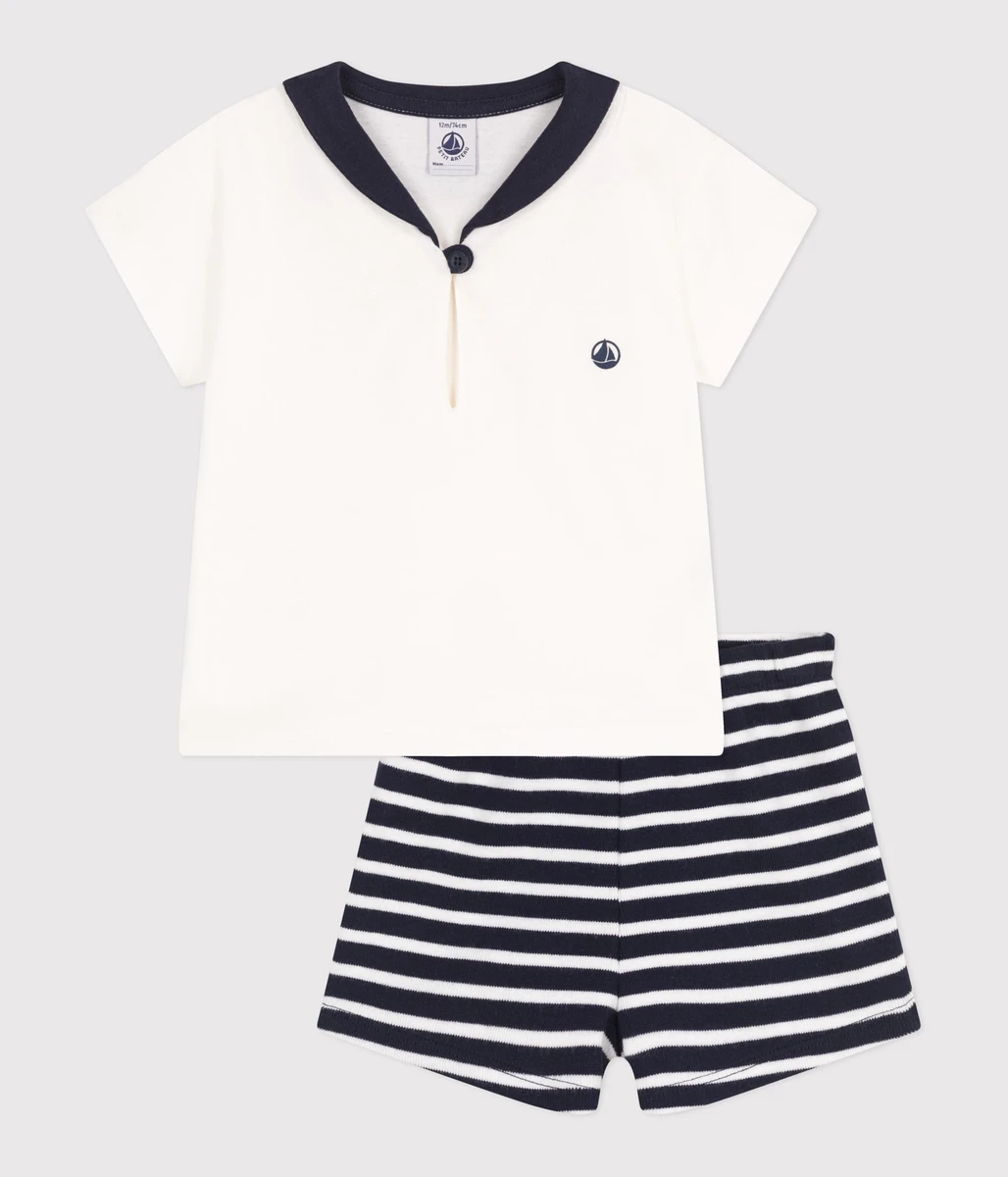 Ensemble bébé deux pièces en coton, t-shirt col vareuse