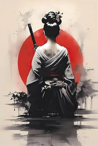 HMDKHI Images de posters japonais Bushido, peinture de figurines japonaises de ninjas samouraï, figurines japonaises et mont Fuji, sans cadre, JP-09, 1 pièces - 40 x 60 cm