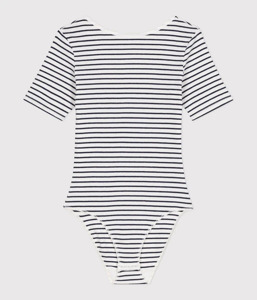 Body femme en coton et élasthanne manches courtes à rayures