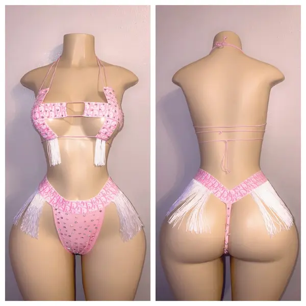 Exotic dancewear fringe cross top