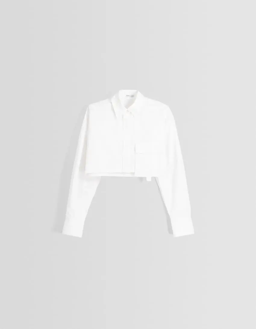 Chemise manches longues cropped popeline lanières