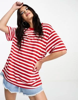 ASOS DESIGN - T-shirt oversize texturé à rayures - Rouge et crème