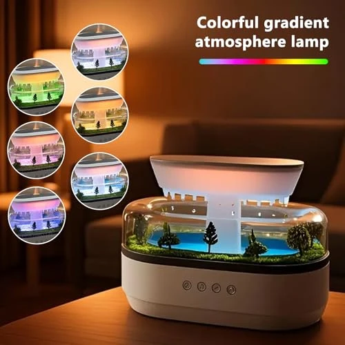 Humidificateur Rain Humidificateur Diffuseur 250 ml Huile Essentielle Diffuseur avec 7 Couleurs LED Veilleuse LED Diffuseur d'Huiles Parfumées Humidificateur avec Lampe Champignon Gouttes d'eau pour