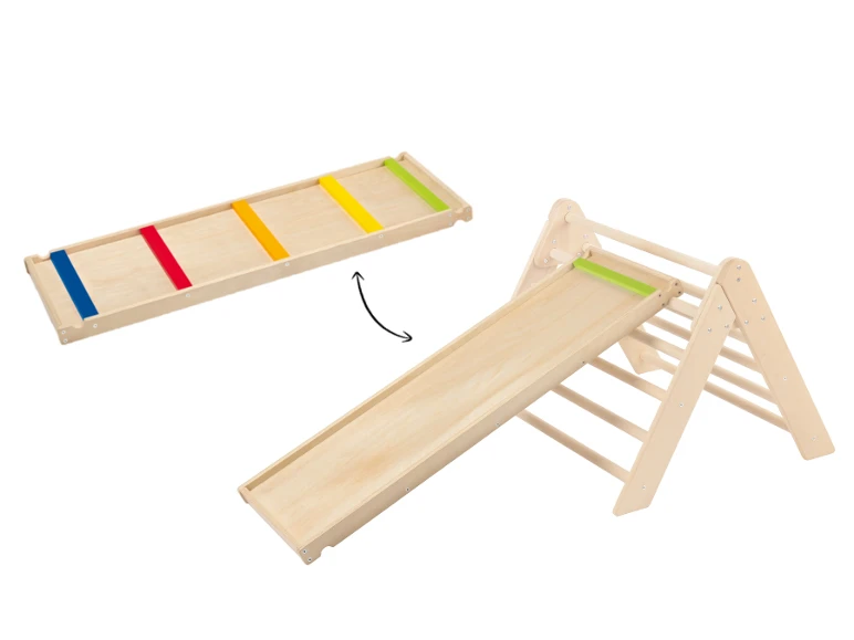 Houten klimladder en glijbaan 2-in-1 + klimdriehoek
