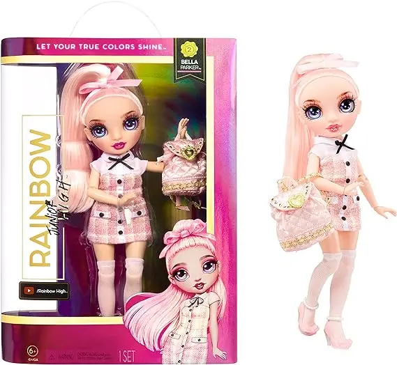 RAINBOW HIGH Junior High - Bella Parker - Poupée Mannequin Arc-en-Ciel de 23 cm avec 1 Tenue et Accessoires Dont 1 Sac à Dos en Tissu Qui s’ouvre/se Ferme – À Offrir & à Collectionner, 6 Ans +