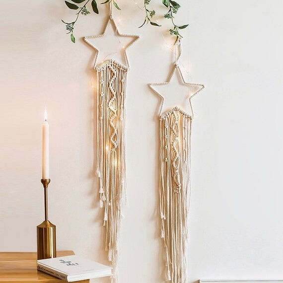 Macraclée étoile murée Boho Chic Attrape-rêves Tapisserie art Mur Deko Mur Décoration Home Décor Wall Art Macaque Boho Déco Bohemian Art