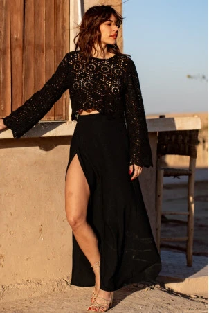 BLOUSE BRENDA GUIPURE NOIR