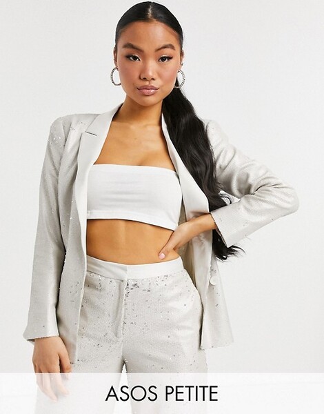 ASOS DESIGN Petite - Tailleur de qualité supérieure à sequins - Crème | ASOS
