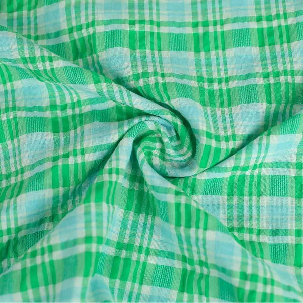 Tissu seersucker Dolce à motif tissés carreaux vert | Tissu pour couture d'habits de poids léger