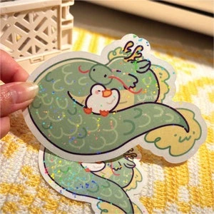 Year of Dragon - Duck Holographic Die Cut Sticker - Duck Stickers, Cute Stationary, Journal Sticker, Deco Sticker, Couple Sticker