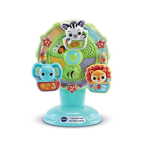 VTech - La Grande Roue des Baby Loulous, Hochet à Ventouse pour Table et Chaise Haute, Jouet d'Éveil Musical avec 3 Animaux, Zèbre, Lion et Éléphant, Cadeau Bébé Dès 6 Mois - Contenu en Français