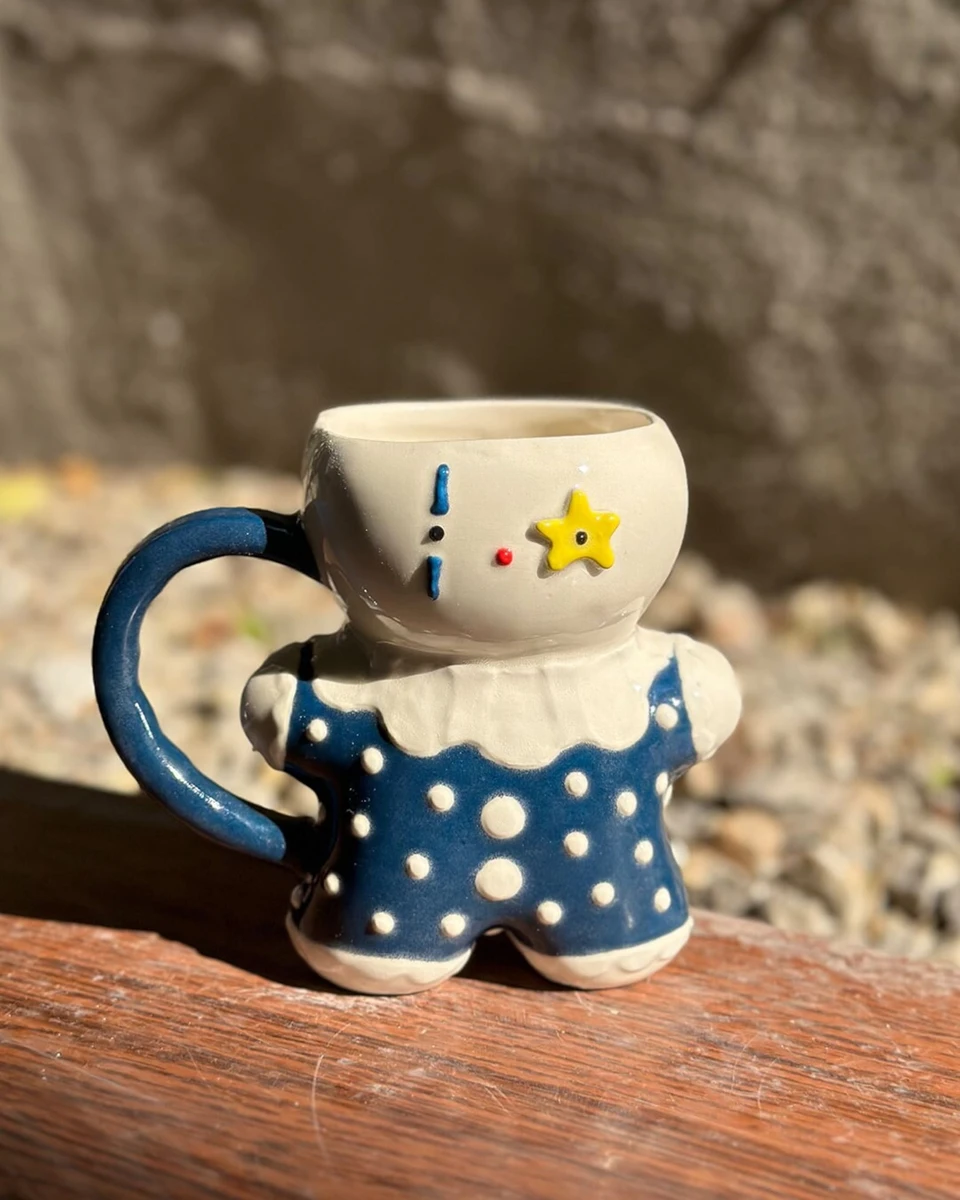 Cute Clown Mug - Handmade Ceramic Coffee Mug, Kawaii Tea Cup, Unique Pottery, Christmas Gift