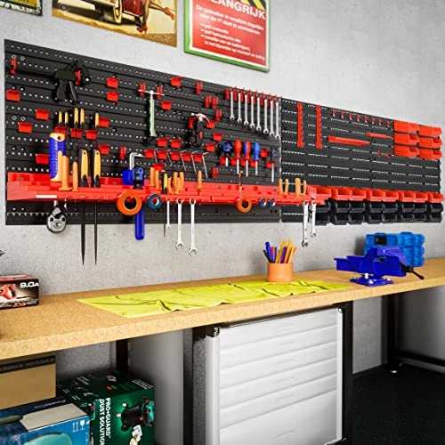 DEUBA® Panneaux muraux pour outils avec 68 supports et 28 boites de rangement empilables porte-outils bricolage atelier