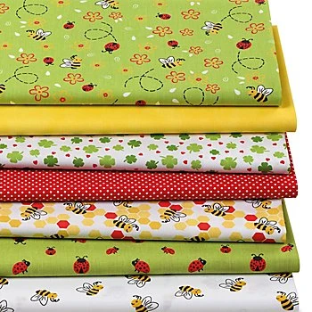 Lot patchwork 'abeilles et coccinelles', vert/coloré