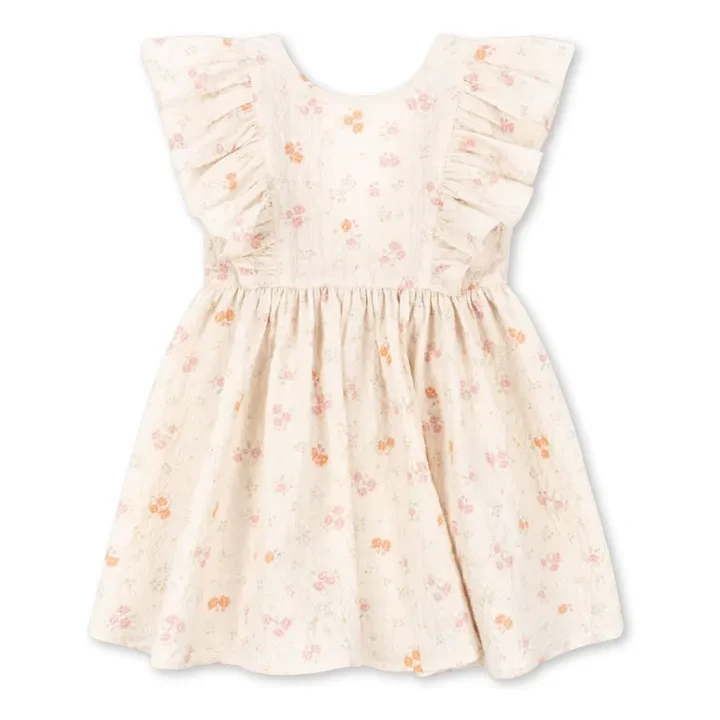 Robe Volants Elin Fleurie Coton Bio | Beige
