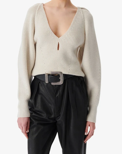 Pull Col V En Laine Adsila - Ecru/White