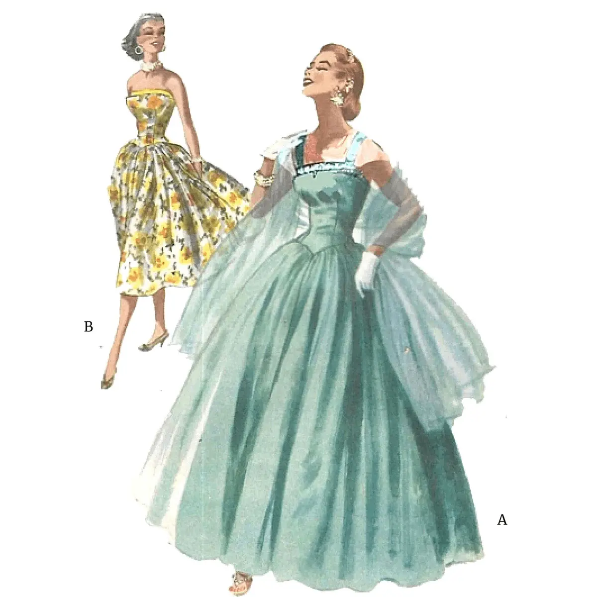Modèle des années 1950, robe de soirée, mariée, robe de bal et étole - Buste 34 » (86,4 cm)