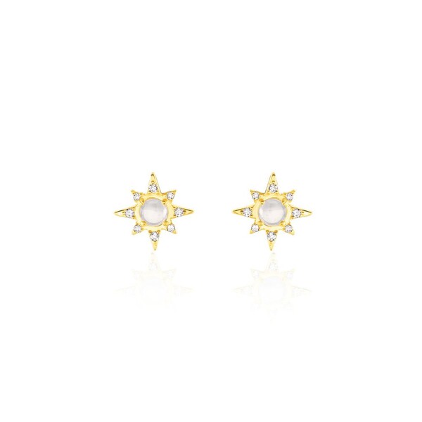 Boucles D'oreilles Puces Terry Or Jaune Calcedoine Et Oxyde