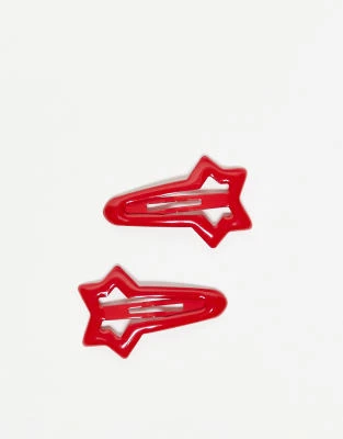Reclaimed Vintage - Lot de 2 barrettes à cheveux étoiles - Rouge