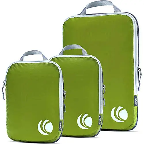 Cipway Lot de 3 cubes d'emballage par compression, organiseurs de voyage ultralégers et extensibles pour bagages à main (vert 3 pièces)