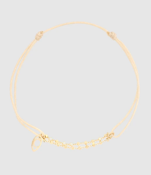 CHARLET - Bracelet Cordon Beige Diamantée Or Jaune