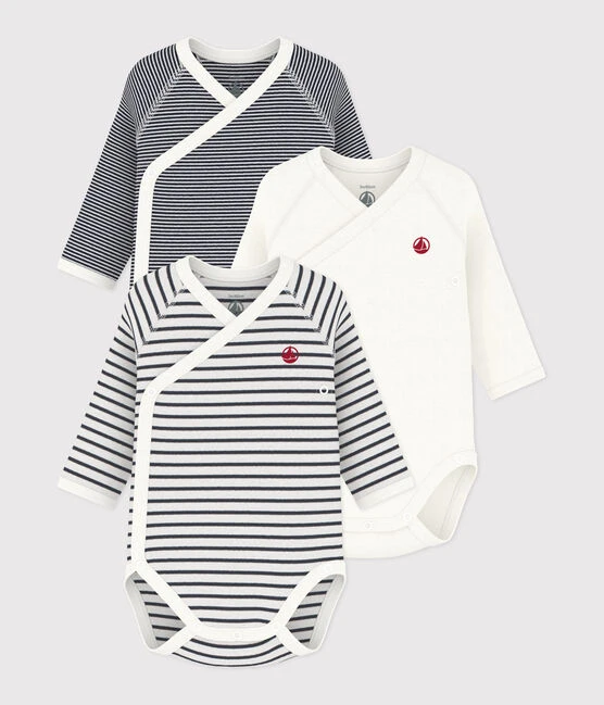 Lot de 3 bodies croisés manches longues en coton bébé