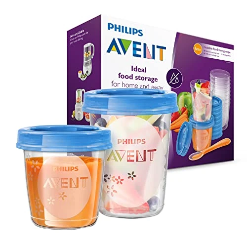 Philips Avent - Pots de conservation 180 ml et 240 ml avec Couvercles associés et Cuillère de Sevrage, modèle SCF721/20