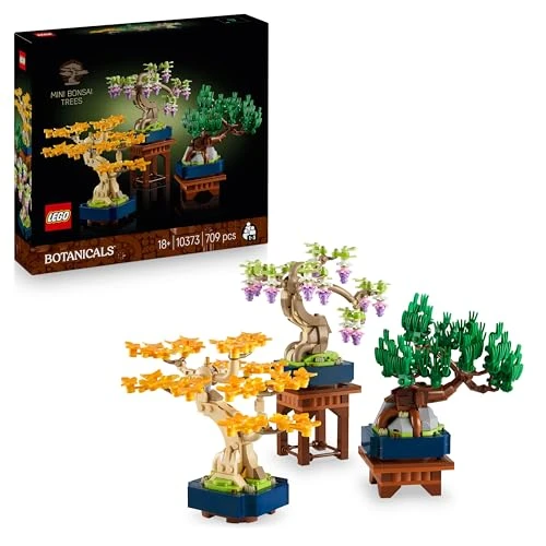 LEGO Botanicals Mini Bonsaïs - Set de Construction pour Adulte - 3 Plantes Artificielles avec Supports : Ginkgo, Pin Noir &amp; Glycine - Maquette DYI pour Décoration Intérieure - Cadeau Original 10373